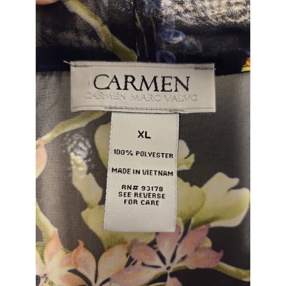 Carmen XL Marc Valvo Kimono Tied Topper Black Floral Hummingbird Fringed Boho - Picture 4 of 9